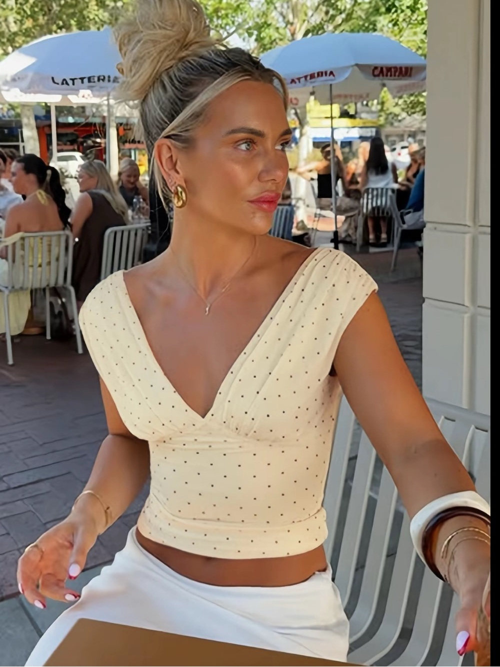 Yellow Polka-Dot V-Neck Cropped Top - Women